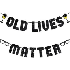 Lives Lives Matter Lanner 16 قدمًا بريقًا أسود مسبقًا زخارف حفلة تقاعد مضحكة ، هدايا عيد ميلاد من 40 إلى 80