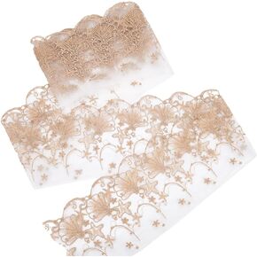 Mayjoydiy 2 ياردة نجم البحر التطريز Tulle Lace Trim 6inch Gold Shell Lace Mesh Mesh Lightweight خمر خياطة النسيج لاردة لباس الملابس الزخرفة DIY Crafts Decoration