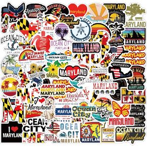 60pcs Maryland Stickers Pack, Cartoon Cute Vinyl Waterproof Decals for Water Bottle,Laptop,Phone,Skateboard,Scrapbooking,Bumper Gifts for Kids Teens Adults Fans for Party Supply
