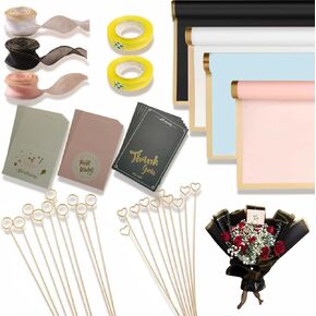 Zhengmai Flower Flower Paper Paper Kit ، 80 ورقة ورقة غلاف كورية مقاومة للماء ، 20 ٪ حامل بطاقة الأزهار المعدنية ، بطاقات المعايدة 15 مساءً ، شريطان شفافان ، 3 لفات الشريط