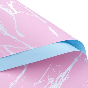 Wrapaholic 20 Sheets ورقة غلاف زهرة قابلة للانعكاس - 22 × 22 بوصة الرخام الأسود والورد الذهب المقاوم للماء الورود ورقة التفاف الأزهار.