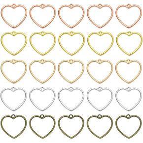 Tupalizy 5 Colors Hollow Heart Prendant Open Back Back Frame Frame Charms for Resin Crafts Ackts Netchain Netchain Making Making Carms ، 50pcs