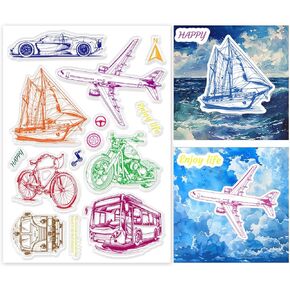 Infunly Transportation Clear Clear Stamps لصنع البطاقات ملونة طوابع مطاطية ملونة طوابع سيليكون سيليكون كبيرة الحجم طوابع ختم لبطاقات العطل
