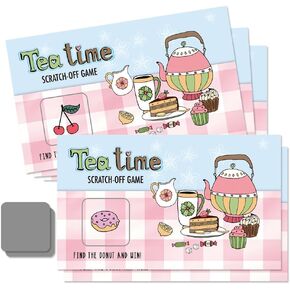 50 PSC Tea Time Scratch Off Game ، Funny Tea Cake Catch Cards for Birthday Baby Shower Party ، High Tea Royal Tea Party Supplies for Tea Lover Lady Event ، تذاكر الجائزة اليانصيب