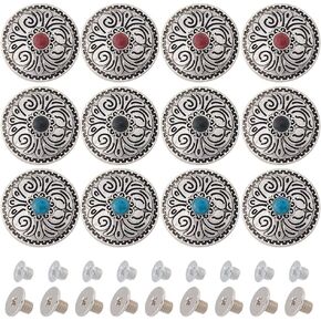 Gorgecraft 1 Box 12pcs برغي أزرار الظهر 3 ألوان 1 بوصة كوين كوين Navajo Concho Buttons Cat Eye Metal Buttons استبدال زهرة عتيقة النمط