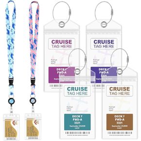 Carnival Princess Cruise Lanyards (2 pcs) مع 4 حاملي لعلامات الأمتعة Clear Seaspass لـ Holland America NCL MSC Norweigan