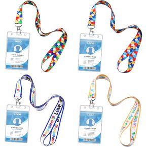 80 PCS Autism Awarness Lanyard with Id Badge Holder Autism Puzzle Piece Lanyards سلسلة مفاتيح مع حامل بطاقة هوية رأسية ملونة حامل بطاقة شحمة شارة شارة شحنة