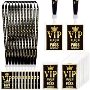 50 Sets VIP Badge Lanyards Plastic Clear VIP Backstage Passes Safety Cards with Black Breakaway Lanyard Bulk for Concert Event Birthday Award Movie Night Party Organizer