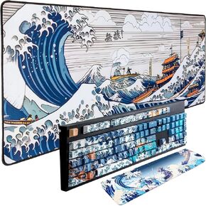 Gunmjo Ocean Wave PBT Dye-Subsipation Keycaps+Rest Wrist Rest+Gaming Mousepad Bundle