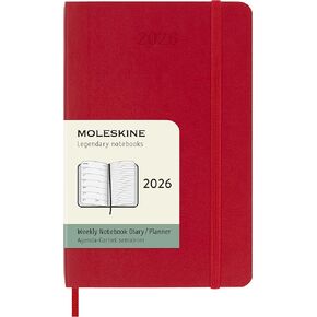 Moleskine Classic 12 Month 2026 Weekly Planner, Soft Cover, Pocket (3.5" x 5.5"), Scarlet Red, 144 pages
