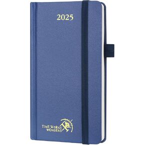 Poprun 2025 Pocket Planner Week لعرض 3.5 "× 6.5" غلاف - تقويم شهري يومي صغير مع الإغلاق المرن ، حامل القلم ، ورق العاج - البحرية الأزرق