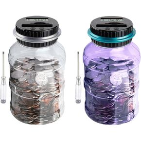 2pcs بنك الخنزير الكبير للأولاد البالغين ، بنك VcertCpl الرقمي لعد العملة مع LCD Counter ، جرة بنك COIN COUN 1.8L للبالغين ، مصممة لجميع العملات المعدنية الأمريكية (الفضة الأرجواني)