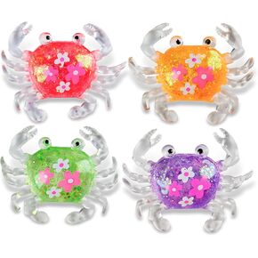 Sugar Ball Stress Relief Squeeze Toys - Fun Sensory Fidget Toys Perfect Party Favors, Gifts, and Relaxation Toys for Kids and Adults (4 Set Crab)