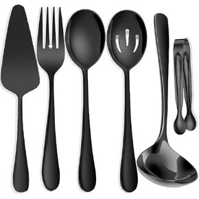 11 PCS Serving Utensils, Large Stainless Steel Spoons Forks Tongs, Pie Server, Great for Hostess Buffet Catering Banquet Party, Silver