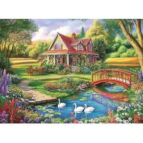 300 Piece Jigsaw Puzzle for Adults – Dream Garden Floral Cottage, Creek & Geese – Premium Relaxing Puzzle Game for Home Decor or Gift (20.5" × 15")
