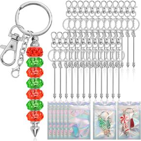 ROADPLUM 25 PCS مجموعة مفاتيح قابلة للخرز ، سلسلة مفاتيح الفضة من الفضة مع حقيبة هدايا قابلة لإعادة الاستغناء عنها ، سبيكة DIY ، الملحقات القابلة للخرز للخرز للبندات القلادة سلسلة الهدايا