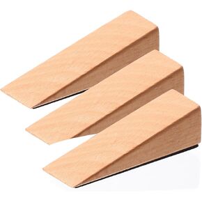 3Pcs Wooden Door Stop, Solid Non-Slip Wood Door Stoppers, Wood Block Door Wedge with Rubber for Door Bottom Seam Tile Concrete Carpet Wooden Floor