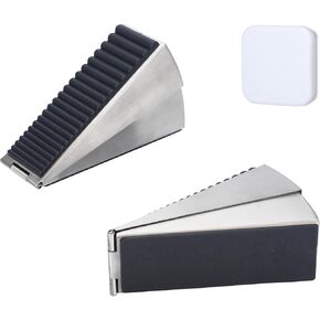 Heavy Duty Under-Door Stopper - Stainless Steel & Anti-Slip Base w/Silencer Pad, 0.8-3" Adjustable Spring (Silver 1 Pack) - Secure Doors for Home/Office/Hospital/Pets