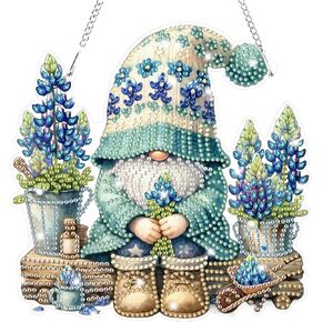 Bowetile Gnome Diamond Art Hanging Kits for Adults Kids, 5D Special Shape Bee Diamond Painting Flowers Pendant Kits, Gem Art Suncatchers Painting Window Ornament for Home Garden Wall Decor