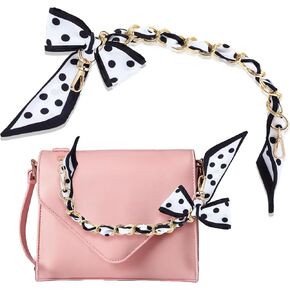 Neptniopllab 21.65 inches Silk Scarf Metal Purse Chain Strap,Polyester Bowknot Scarf Metal Women Purse Strap Extender Handles Purse Replacement Chain Strap for Women Bag Decoration, Black and White