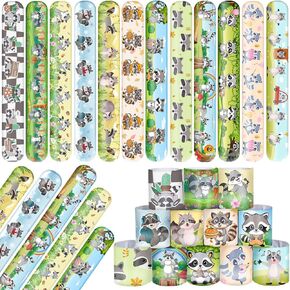 48 PCS Raccoon Slap Bracelets Party Favors ، Raccoon Wristbands Bracelets Goodie Bag Fillers for Woodland Raccoon Party Party Decorations Forms For Kids Boys Girls