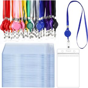 يشمل Marspark Lanyard مع حامل الهوية الحبل المسطح مع بكرة شارة قابلة للسحب وبطاقة رأسية واضحة للمكاتب (Multicolor ، 50 مجموعة)