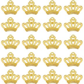 Sunnyclue 1 Box 60pcs Crown Charms Bulk King Crown Charm Mini Crown Charms Alloy Vintage Crown Bead Elegant Tiara Golden Lovel Small Hollow Heart Crowns for Jewelry Making Dharms Diy