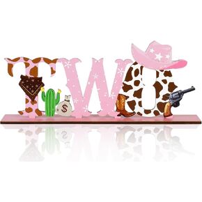 ديكور حفلة عيد ميلاد Western Cowgirl 2nd ، رعاة البقر اثنان من طاولة عيد ميلاد مركزية خشبية علامة زخرفة عيد ميلاد رديو وردي