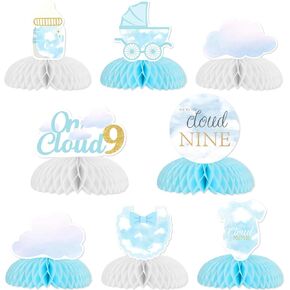 Jollyboom on Cloud 9 Dust Dame Party Decorations 8pcs Cloud Baby Shower Prothecomb Concerte Printing Blue Baby Shower Centerples for Boy Boy Cloud Nine Party Decorts