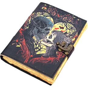 KMAAC The Lovers Tarot Notebook Notebook Spiral Notebook ، Journal Leather Journal for Men and Women ، Skull Lover Antique Vintage ، Deckle Edge Paper Grimoire Printed Journal 7x5 Inches