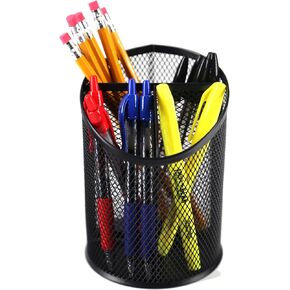 Huron Desktop 3 Compartment Round 5-3/4 "Metal Mesh Pen و Pencil Holder Desk Organizer Cup Penc Cup Pencil Cup for Desk Office Pen Organizer (1/4/24/96) (1 PC)
