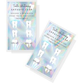 Boutique Marketing LLC Teath Whating Thating Boyalt Pradial Cards | 50 حزمة | حجم 2x3.5 بوصة بطاقة العمل | تطابق بطاقة الرعاية اللاحقة لتبييض الأسنان | قوس قزح غير لامع غير عاكس