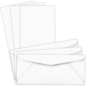بطاقات Note Business فارغة مع مظاريف - رائعة للدعوات والإعلانات والتسويق | غطاء سميك ودائم 80 رطل (216GSM) بطاقة أبيض | 4 × 9 "| 50 لكل حزمة | ليس بطاقة طية