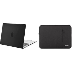 MOSISO Compatible with MacBook Air 13 inch Case 2020 2019 2018 Release A2337 M1 A2179 A1932, Plastic Hard Shell Case & Vertical Sleeve Bag with Pocket, Black