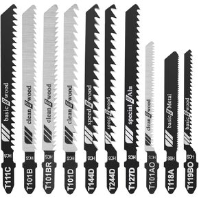 Jigsaw Blades, T Shank Jig Saw Blades with Case, HCS/HSS Saw Blades Set 10 Piece for Wood, Metal and Plastic Cutting (Jigsaw Blades)