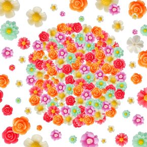 100PCS Mini Flower Resin Beads, Flatback Daisy Flower Charms, Mixed Colors Jewery Embellishments, for DIY Craft Scrapbooking Decorations, Phone Case Making, Hair Clips