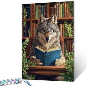 لطيف كتب قراءة الأرنب الطلاء بأرقام أرقام للبالغين مكتبة رجعية ديي زيت الطلاء زيت مجموعات الهدايا المدارية نبات الكرمة حسب عدد القماش الفني غرفة الدراسة ديكور المنزل 16x20in لا إطار