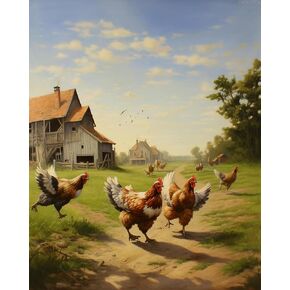 OKSGYTATA ACRYLIL البالغين يرسمون بأرقام أرقام على القماش ، الديكات الدجاج ، المناظر الطبيعية للمزرعة ، هدايا الألعاب العائلية لعيد الميلاد ، 40x50 سم ، بدون إطار