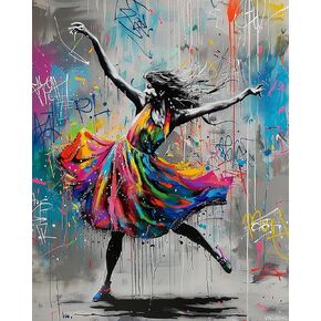 VNUIEHG Colorful Graffiti DIY Paint by Numbers Kits with Brushes and Acrylic Pigment on Canvas Painting for Adults, Happy Dance Woman Picture for Home Decor Wall Art Gift 16''x20'' (No Frame)