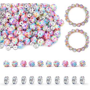 Laidanla 250pcs 12 مم حبات راينستون ملونة وخرز 4 مم رونديل للخرز للخرز DIY ، حبات كرة ديسكو Shamballa اللامعة لصنع المجوهر