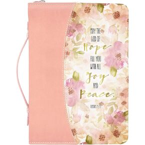 God of Hope Joy Peace Romans Floral Peach X-Large Faux Leather Bible Cover
