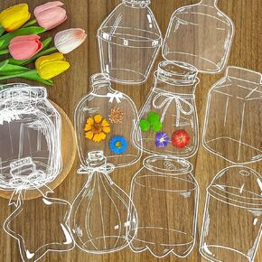 40pcs مجموعة إشارة مرجعية للزهور المجففة الشفافة ، إشارات مرجعية Clear DIY للزهور المضغوطة ، العالم في زجاجة ماسون جرة ملصقات البلاستيك