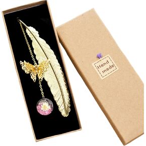 Metal Butterfly Feather Bookmark Elegant Golden Vintage Bookmark with Gift Box, Birthday Gifts Christmas Gifts Teacher Appreciation Gifts for Mother Women Teacher Girls Readers Book Lover