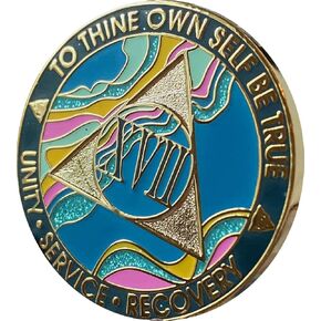 17 Year AA Medallion Elegant Marble Tahiti Teal Blue and Pink Gold Plated Chip
