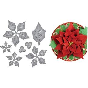 Silver Layered Poinsettia Etched Xmas Christmas Cuts Metal Cutting Scrapbooking Crafting Paper Art Emboss Stencil Poinsettia Deft Processed, Scrapbooking Die-Cutting and Embossing