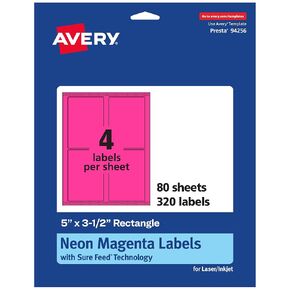 ملصقات مستطيل Avery القابلة للطباعة مع تقنية التغذية المؤكدة ، 5 "× 3-1/2" ، ملصقات أرجواني النيون ، الليزر/الحبر ، 40 إجمالي ، رائعة لعلامات الشحن وملصقات التغليف