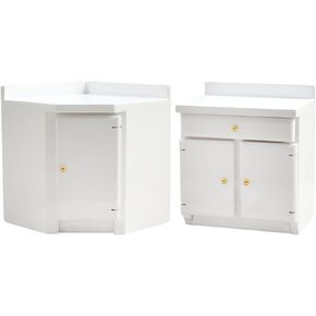 Luozzy 2pcs Miniature Dollhouse Kitchen Cabinet Wooden Dollhouse Furniture Associor