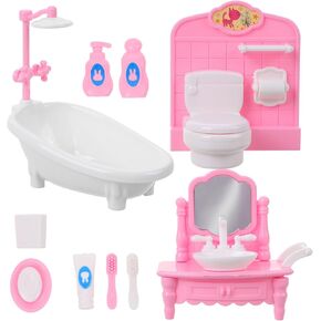 Upkoch 1 مجموعة من 1:12 Scale Dollhouse Bathrate Furniture - حوض استحمام مصغر ، مرحاض ، وملحقات لديكور الدمية