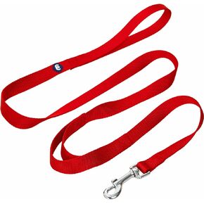 Blueberry Pet Essentials مقبض مزدوج مقبض الكلب لمراقبة حركة المرور | 4ft. × 1 "مقود كلب كبير | مقود الكلب الكلاسيكي مع مقابلين للكلاب التي تسحب | نايلون 2 مقبض الكلب في روج الأحمر