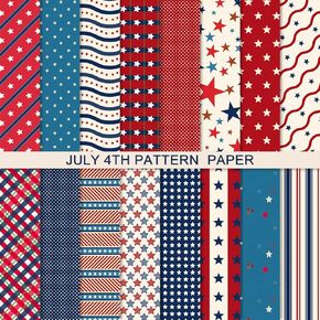 32 Sheets Patriotic Pattern Paper Vintage Star Scrapbook Specialty Paper 4th of July Double Sided Art Paper for Independence Day DIY Crafts, 6 x 6 Inch